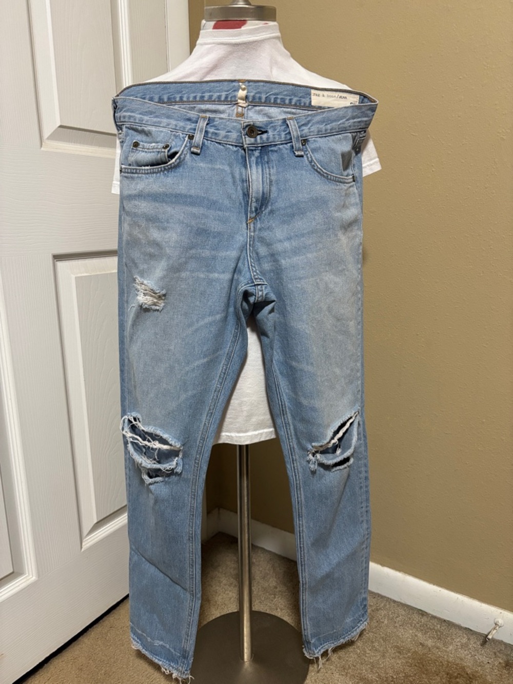 rag & bone Light Blue Distressed Straight Jeans